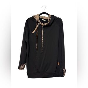 Maurices Black Hoodie with Leopard Print Trim – Size 0X